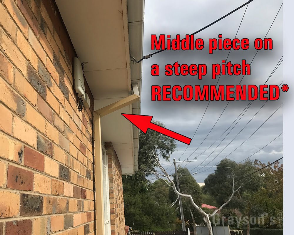 The arrow is pointing at the S-bend middle piece. With the middle piece on a steeper angle like this, there's less chance of the downpipe blocking. Gutter Cleaners know this!